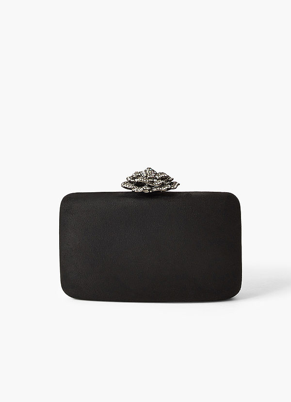 front Clutch aus Wildleder mit Kristallrosen