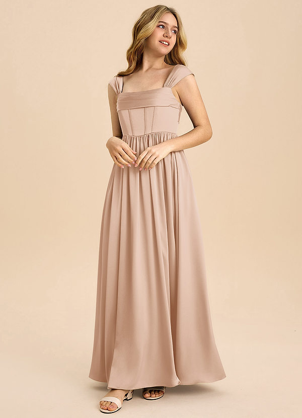 Azazie Hattie Junior English Rose A-Line Pleated Stretch Satin Dress image1