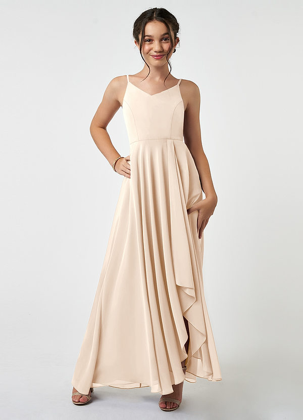 Azazie Collette Junior White Alabaster A-Line Ruched Chiffon Dress image1