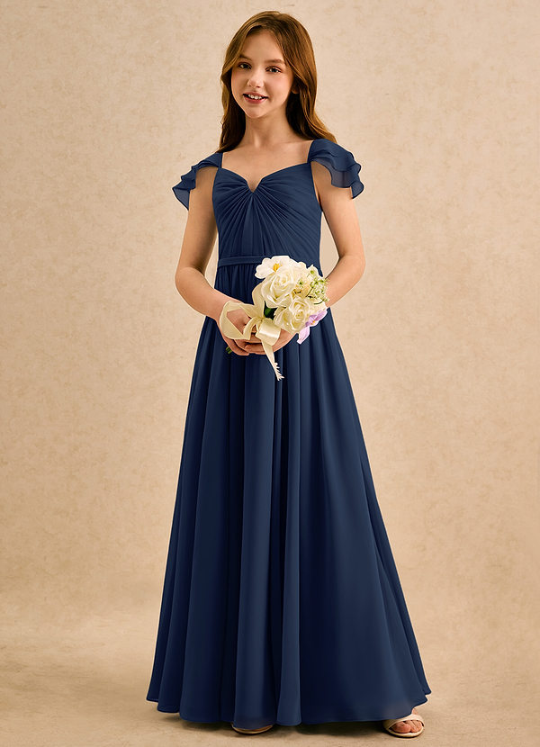 Azazie Meimei Girls Formal Vestidos de Niña de Flores Vestido de Azul Marino Oscuro de Gasa de Corte en A con Plisado image1