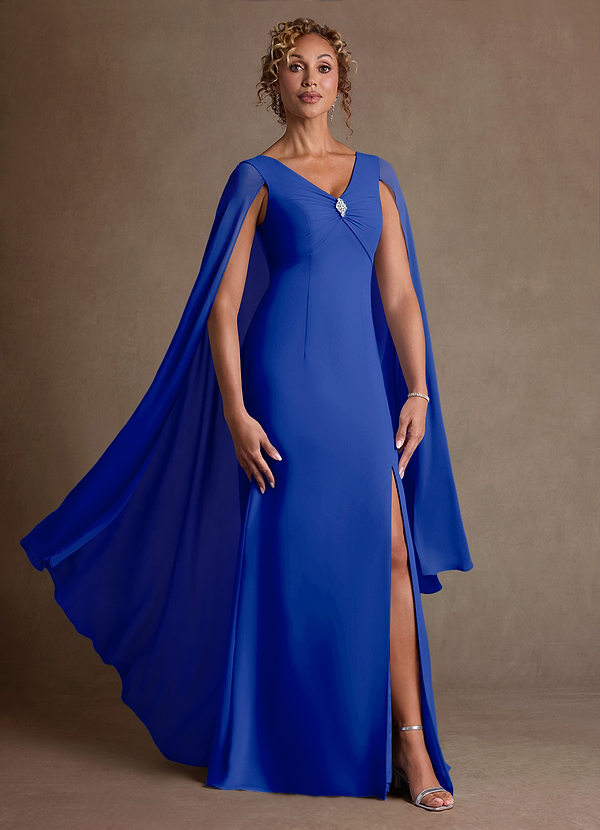 Azazie Boudica 신부의 어머니 드레스 A라인 주름진 쉬폰 플로어 길이 드레스 image1