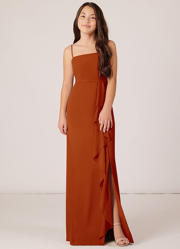 Azazie Kaylee Junior Paprika A-Line with Belt Chiffon Dress image1