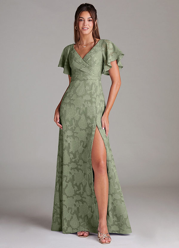 Ambrosia Bridesmaid Dresses Pistachio A-Line Pleated Floral Burnout Dress image1