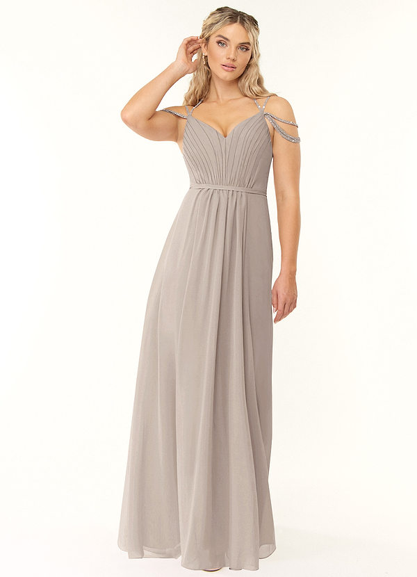 Azazie Solana Bridesmaid Dresses A-Line Pleated Chiffon Floor-Length Dress image1