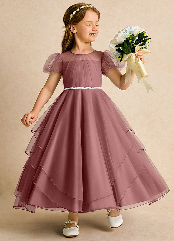 Azazie Duckie Abiti da Ragazza di Fiori Abito Principessa in Tulle Plissettato Rosa Del Deserto image1
