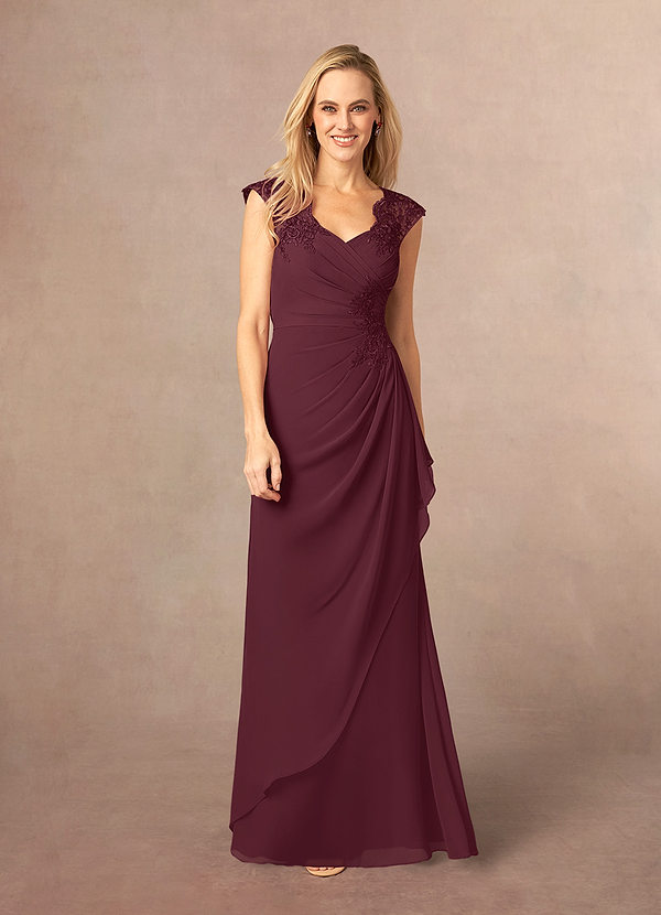Azazie Gladys Mother of the Brides Dresses Cabernet A-Line Queen Anne Lace Chiffon Dress image1