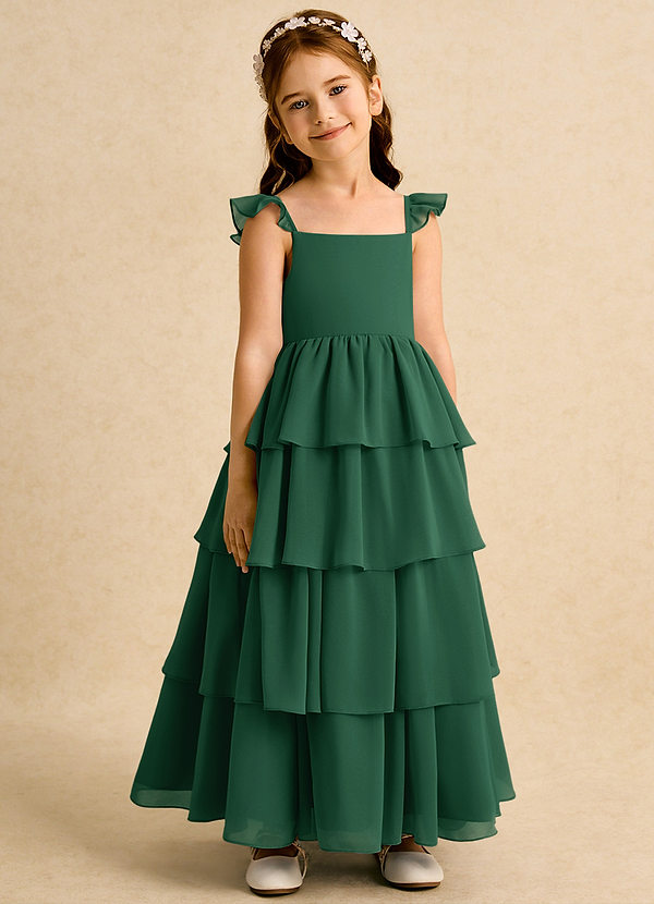 Azazie Boba Vestidos de Niña de Flores Vestido de Verde Oscuro de Gasa de Corte En A con Escote Cuadrado image1