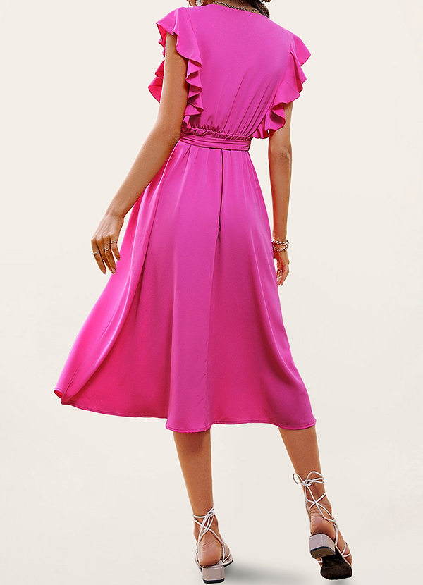 back Chercheur de jour ensoleillé Fuchsia Robe mi-longue à manches flottantes