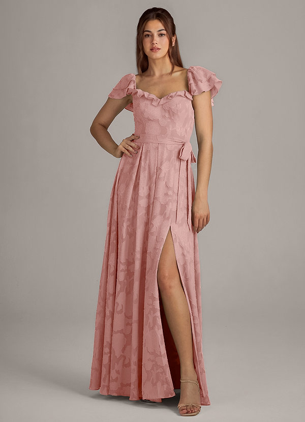 Azazie Aricella Bridesmaid Dresses Rosette A-Line Corset Floral Burnout Dress image1