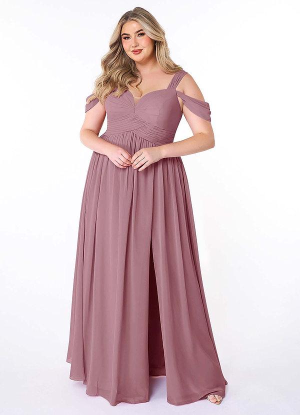 Azazie Lianne Bridesmaid Dresses Vintage Mauve A-Line Off the Shoulder Chiffon Dress image1
