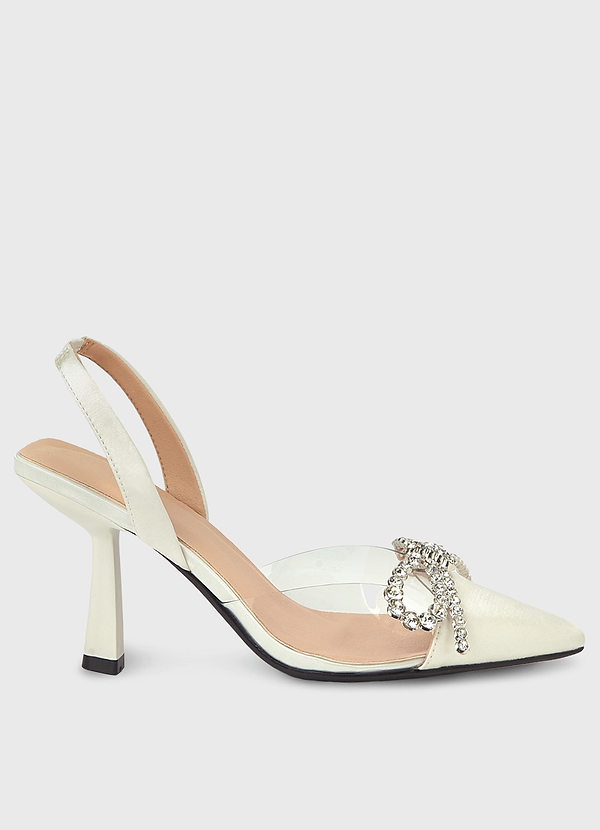 front Rhinestone Bow Satin Sling Back Stiletto Pumps