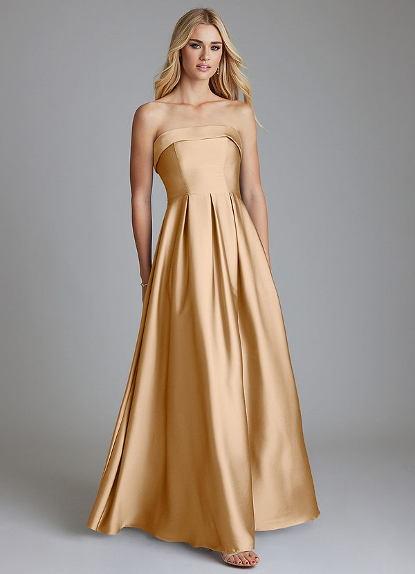 Azazie Lucienne Bridesmaid Dresses Gold A-Line Strapless Stretch Satin Convertible Dress image1