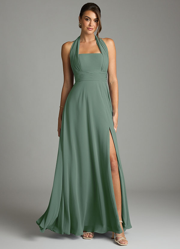 Azazie Tamira Suknie dla druhen Linia A Pofałdowany Szyfon Do ziemi Sukienka image1