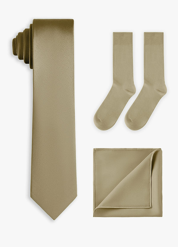 front Passendes Set aus schmaler Krawatte, Einstecktuch und Socken aus Stretch-Satin