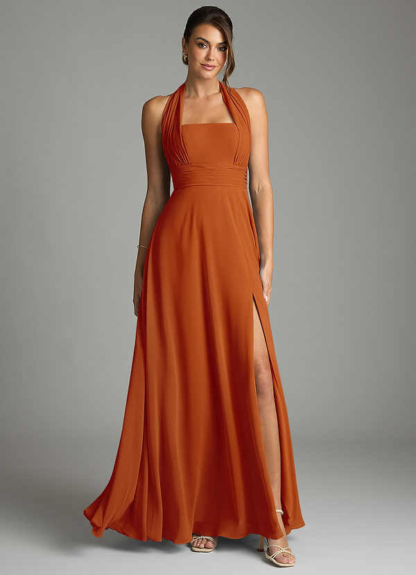 Azazie Tamira Suknie dla druhen Linia A Pofałdowany Szyfon Do ziemi Sukienka image1