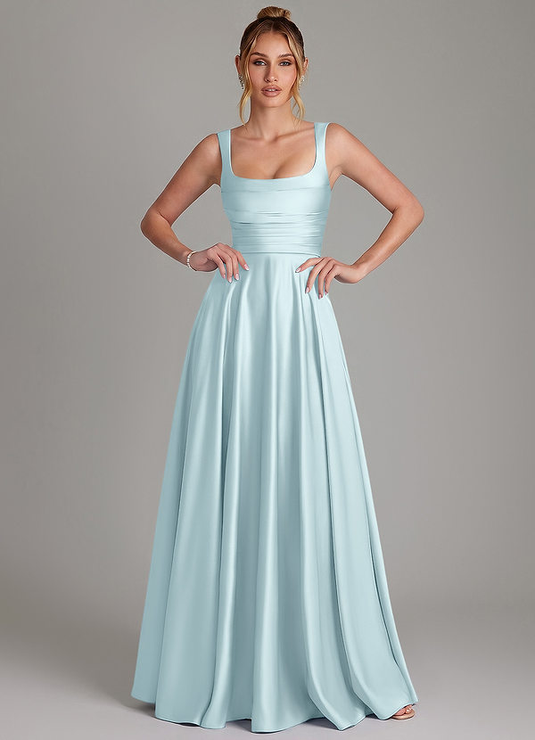 Azaria Bridesmaid Dresses Cloud Blue A-Line Corset Stretch Satin Dress image1