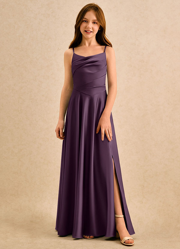 Azazie Coconut Girls Formal Sukienki dla dziewczynek sypiących kwiaty Linia A Pofałdowany Satyna elastyczna Długość podłogi Sukienka image1