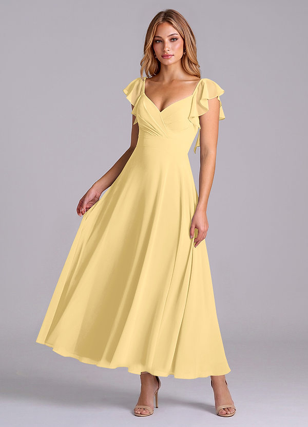 Azazie Leilani Brautjungfernkleider A-Linie Gestreift Chiffon Kleid Butter image1