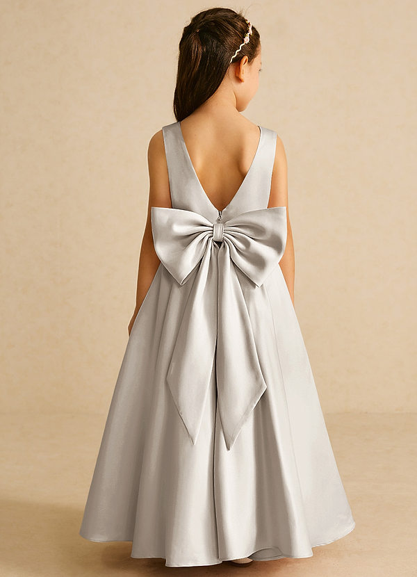 Azazie Pipsy Flower Girl Dresses Frost A-Line Bow Matte Satin Dress image1