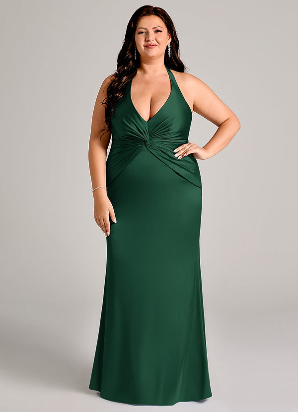 Azazie Valerie Bridesmaid Dresses Dark Green Mermaid Pleated Stretch Satin Dress image1