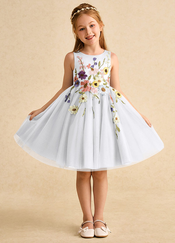 Azazie Prima Flower Girl Dresses White A-Line Bow Tulle Dress image1