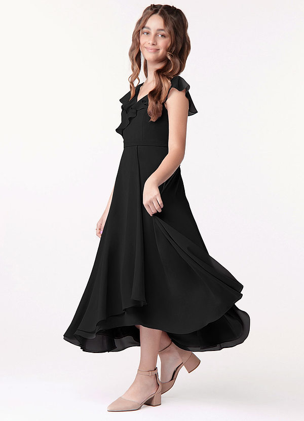 Azazie Posie Junior Black A-Line Ruched Chiffon Dress image1