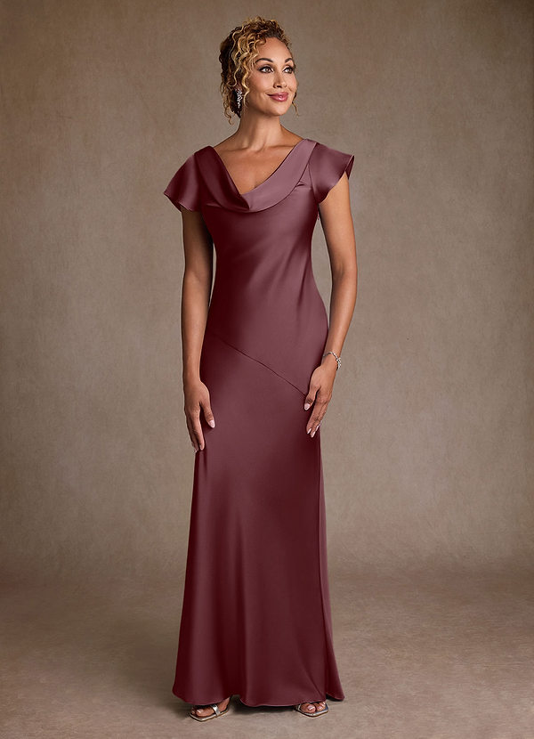 Azazie Shelby Mother of the Brides Dresses Sangria Mermaid Pleated Stretch Satin Dress image1