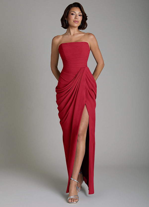 Azazie Nyra Bridesmaid Dresses Scarlet Sheath Corset Chiffon Dress image1