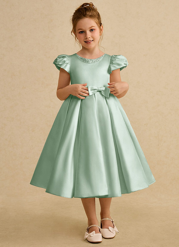 Azazie Pearl Flower Girl Dresses Agave Ball-Gown Pleated Matte Satin Dress image1