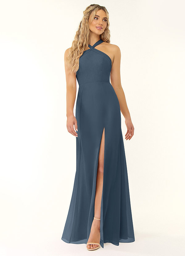 Azazie Rue Abiti da Damigella Abito A-Line in Chiffon con Scollo Halter Blu Nettuno image1