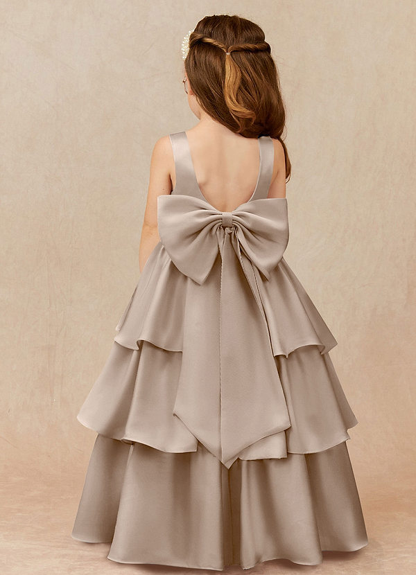Margie Flower Girl Dresses Taupe A-Line Bow Stretch Satin Dress image1