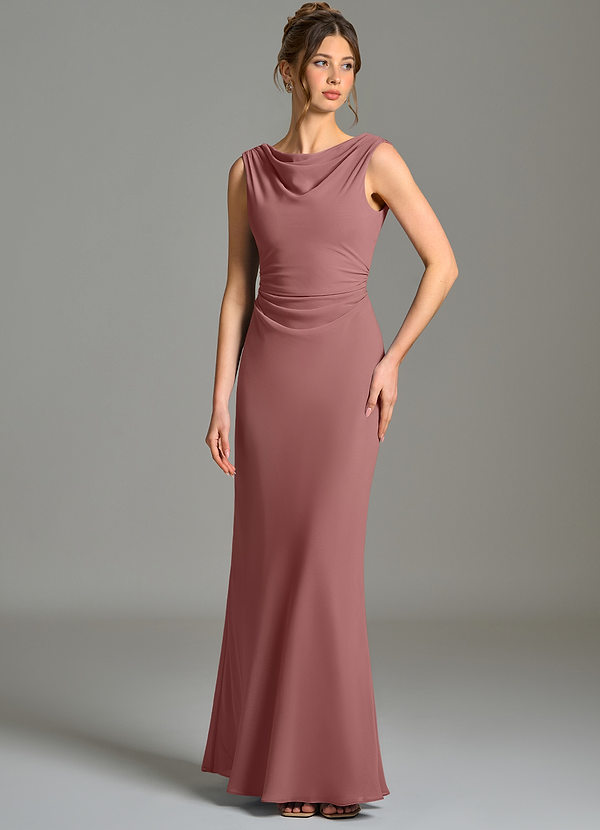 Azazie Kieryn Brautjungfernkleider Meerjungfrau-Linie Plissee Chiffon Kleid Wüstenrose image1