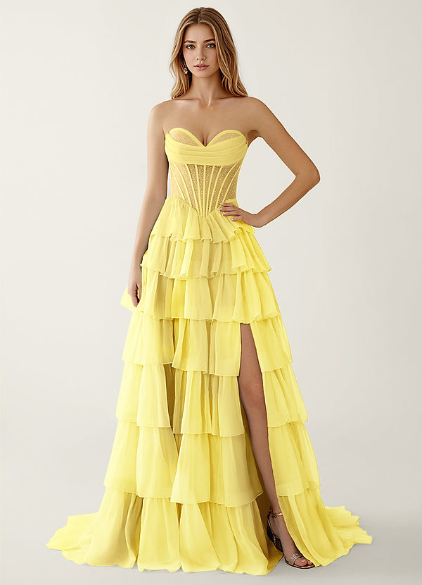 Liliannah Yellow Lightweight Chiffon/Hotfix Rhinestone Prom Dress image1