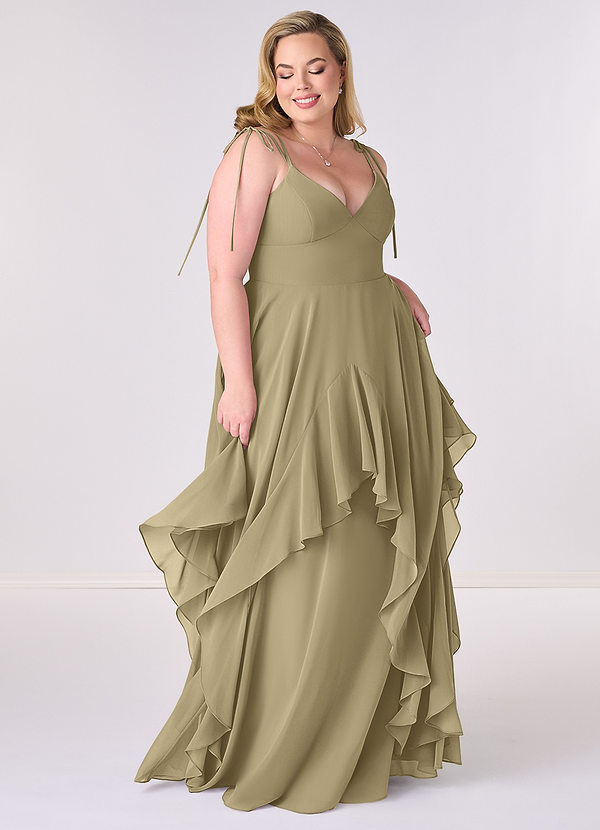 Barbie ♥ Azazie Bridesmaid Dresses Moss Green A-Line Bow Chiffon Dress image1