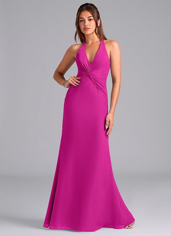 Azazie Valerie Vestidos Dama de Honor Vestido de Fucsia de Gasa de Corte Sirena con Plisado image1