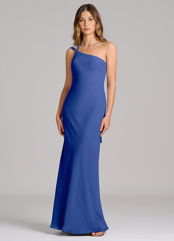 Azazie Monroe 신부 들러리 드레스 쉬스 한쪽 어깨 쉬폰 바닥 길이 드레스 image1