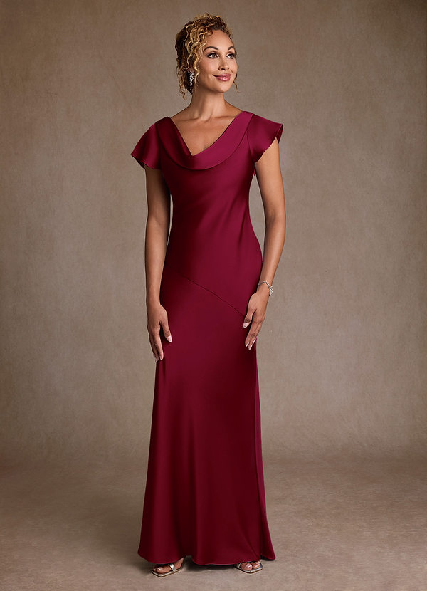 Azazie Shelby Abiti da Mamma Sposa Abito Sirena in Raso Elasticizzato Plissettato Borgogna image1