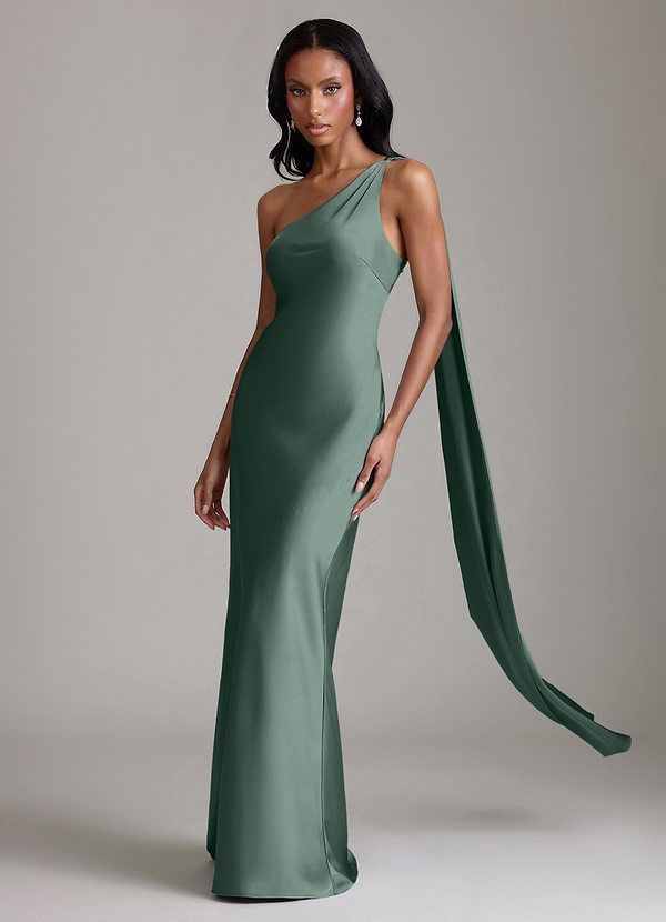 Azazie Galinda Brudtärneklänningar Klä av Sjöjungfru i Stretch Satin Ena axeln Havsmossa image1