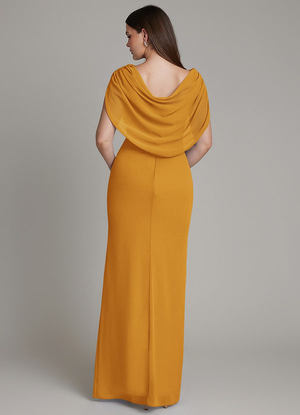 Azazie Hadley Robes Demoiselle d'honneur Robe Sirène en Mousseline de soie Plissée Caramel écossais image1