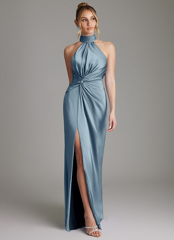 Azazie Gracelynn Brudtärneklänningar Klä av Tubklänning i Stretch Satin Plisserad Dammblå image1