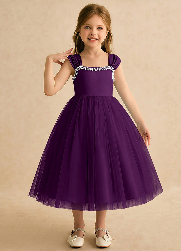 Azazie Yosemite Flower Girl Dresses Grape Ball-Gown Sweetheart Neckline Tulle Dress image1