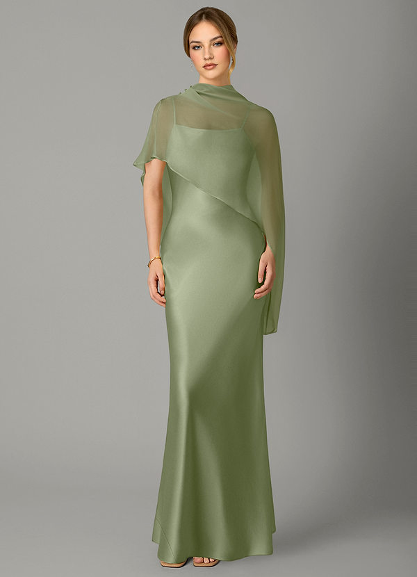 Azazie Jaleesa Bridesmaid Dresses Pistachio Sheath High Neck Stretch Satin Dress image1