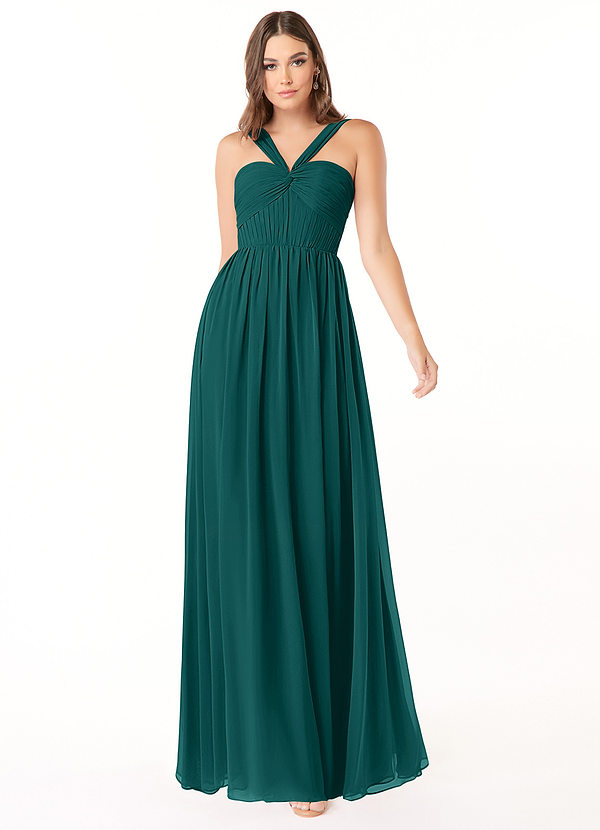 Azazie Dionne Abiti da Damigella Abito A-Line in Chiffon Corsetto Verde Pavone image1