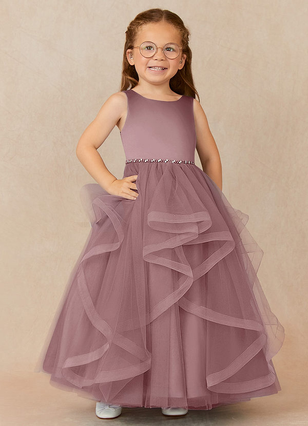 Azazie Sofia Flower Girl Dresses Dusty Rose A-Line Beaded Tulle Dress image1