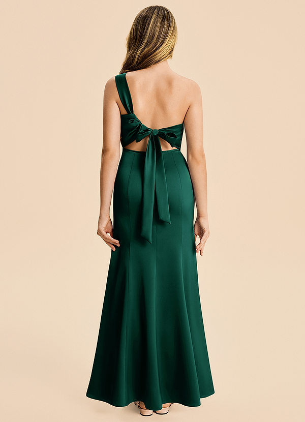 Azazie Ren Junior Emerald A-Line Pleated Stretch Satin Dress image1