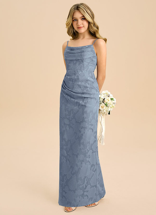 Azazie Mai Junior Osłona Pofałdowany Kwiatowe wypalenie Długość podłogi Młodsza druhna Sukienka image1