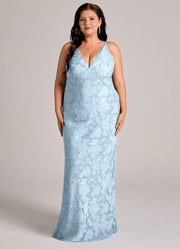 Azazie Tianna Bridesmaid Dresses Sky Blue Sheath Lace Floral Burnout Dress image1