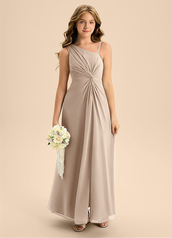 Azazie Brooke Junior A-Linie Seitliche Cut-Outs Chiffon Kleid Taupe image1
