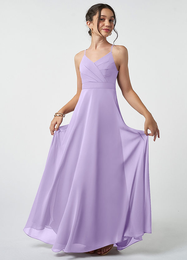 Azazie Avelina Junior Lilac A-Line Pleated Chiffon Dress image1