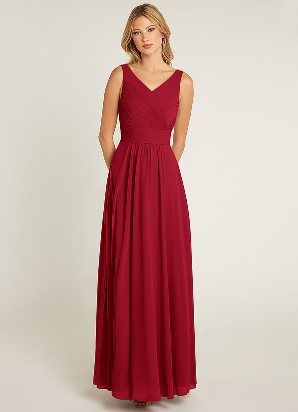 Azazie Pierrette Bridesmaid Dresses Scarlet A-Line Pleated Chiffon Dress image1